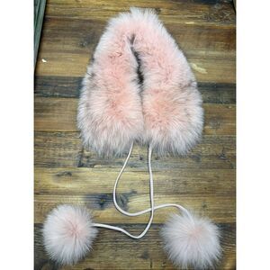 Lord & Taylor 100% Fox Fur Scarf Collar | Blush Pink | Pom Pom Ties | excellent
